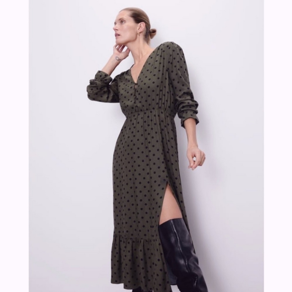 NWT. Zara Midi Polka Dot Dress